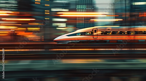 A photo of a high-speed train in motion with a blurred background. AIG51A. photo
