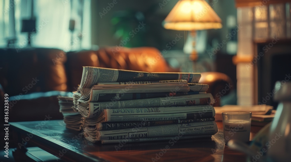 Naklejka premium Stack of Newspapers on a Coffee Table