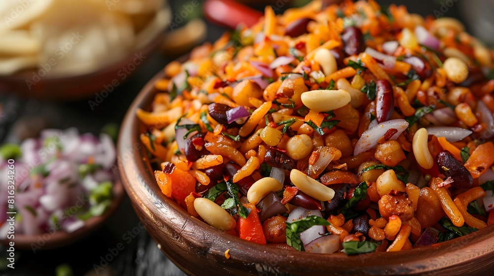 A closeup of Bhelpuri street food in India