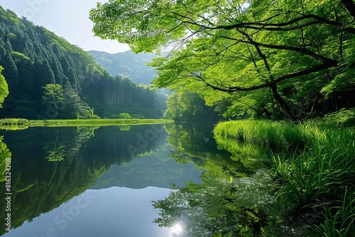 serene riverside with lush natural scenery landscape photography