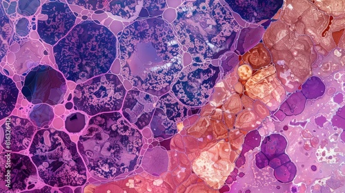 Examining a tissue section of ductal cell carcinoma and adenocarcinoma from human breast cancer under a microscope using an H E stain for a pathology diagnosis a key medical concept Magnifi photo