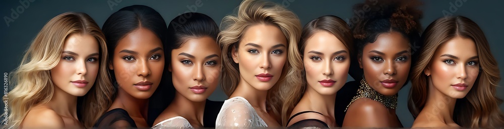 Attractive Races A diverse group of beautiful women with natural beauty and glowing ...