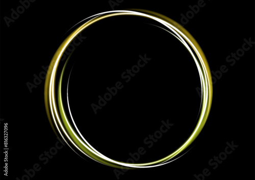 光るゴールドの円形ウェーブ黒背景