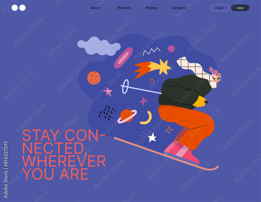 Life Unframed: Cosmic skier -modern flat vector concept illustration of a man skiing in the space. Metaphor of unpredictability, imagination, whimsy, cycle of existence, play, growth and discovery Life Unframed: Cosmic skier -modern flat vector concept illustration of a man skiing in the space. Metaphor of unpredictability, imagination, whimsy, cycle of existence, play, growth and discovery