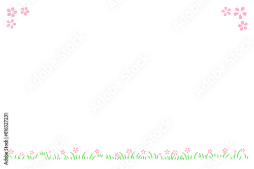 草原と花のイラスト フレーム カラー