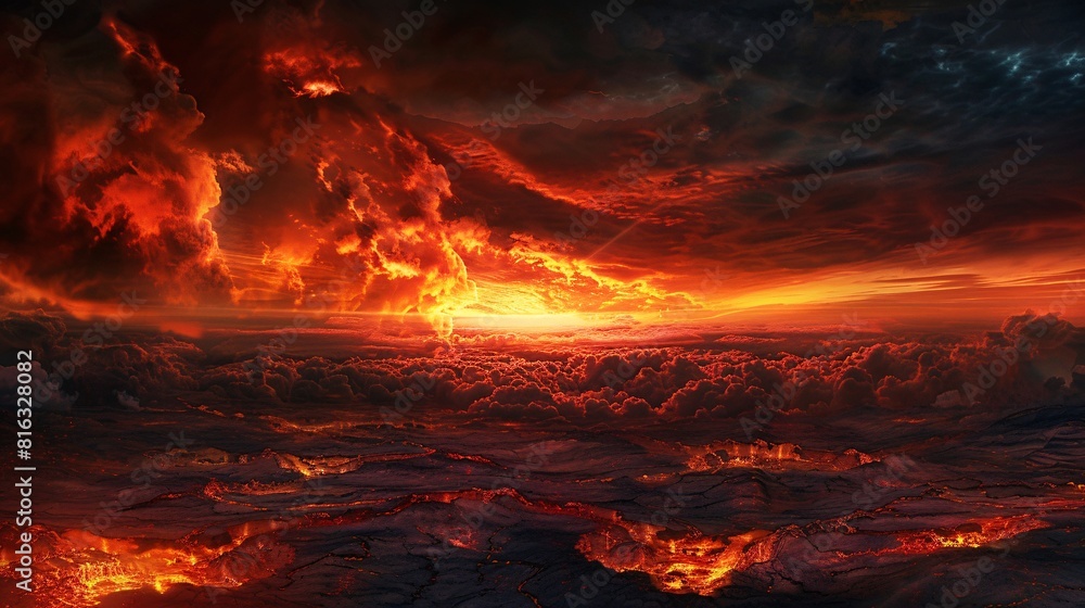 Apocalyptic Sunset: A Landscape Engulfed in Flames