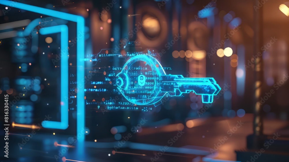 glowing blue digital key. glowing blue digital key.