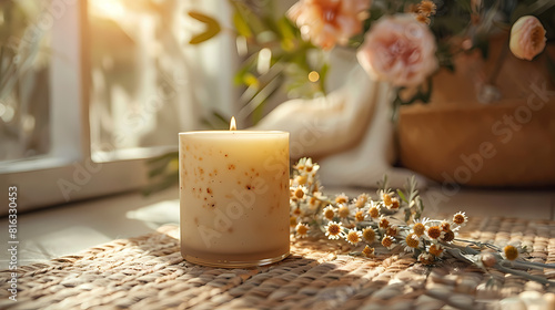 candle and christmas decorations
