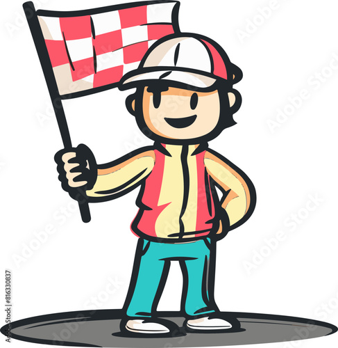 Cartoon Race Official Holding Checkered Flag photo