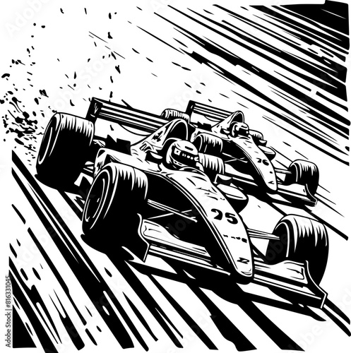Monochrome Formula 1 Car Race Illustration