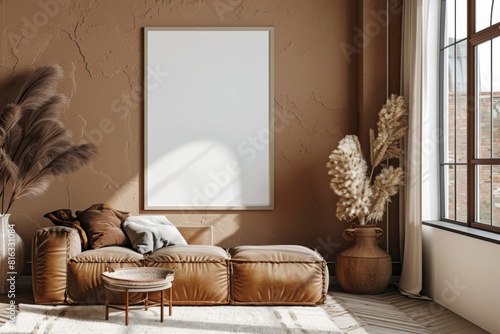 Poster Mockup in Brown Scandinavian Interior created with Generative AI photo