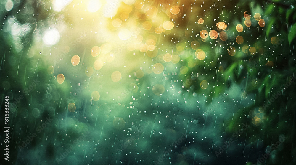 Sunlit Rainy Forest: Enchanting Blurred Background