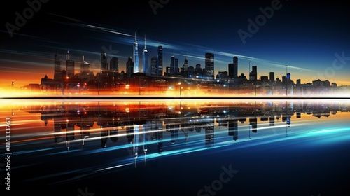 A cityscape in a light frame at night with the words data