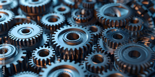 A closeup of gears and cogs symbolizing the seamless machinery of innovation Close up of metal gear wheels industrial.