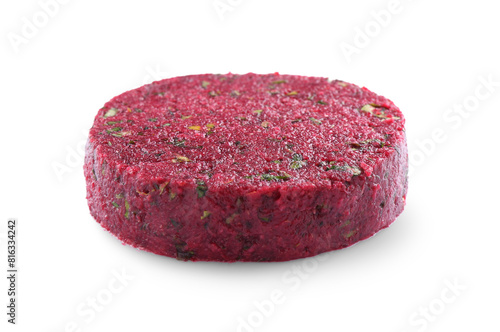 Uncooked beetroot cutlet isolated on white. Vegetarian product