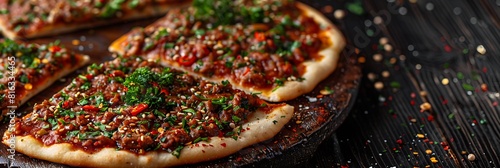 Turkish Lahmacun Turkish Pizza, fresh foods in minimal style