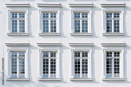 Obraz na płótnie Elegant Row of Bay Windows on a White Building Facade w salonie