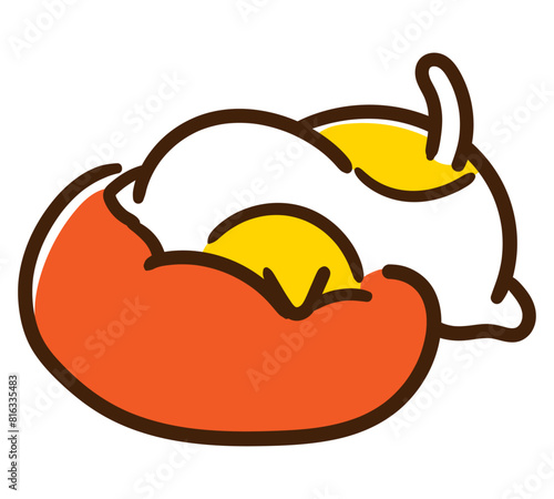 クッションに顔をめり込ませて眠るかわいいねこのキャラクターのコミカルなイラスト