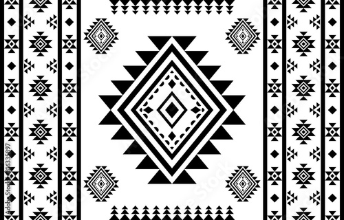 Navajo aztec southwest geometric seamless pattern fabric black and white design for textile printing