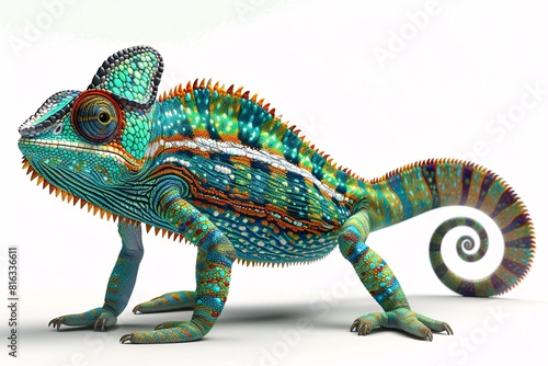 Vividly Colored Chameleon Character Standing on Its Hind Legs © vinod