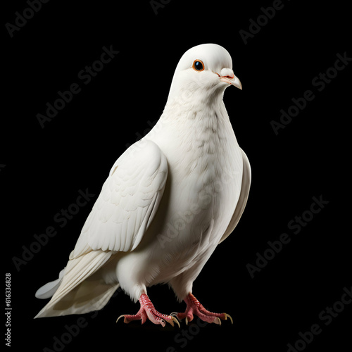 White pigeon isolated on black background  photo