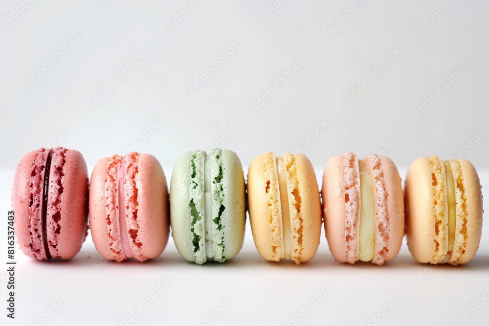 Assortment of Colorful Macarons with White Background