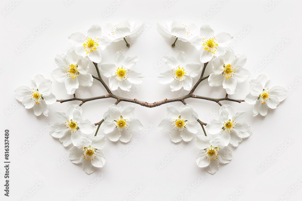 Monochrome Art of White Flowers in a Branch Arrangement