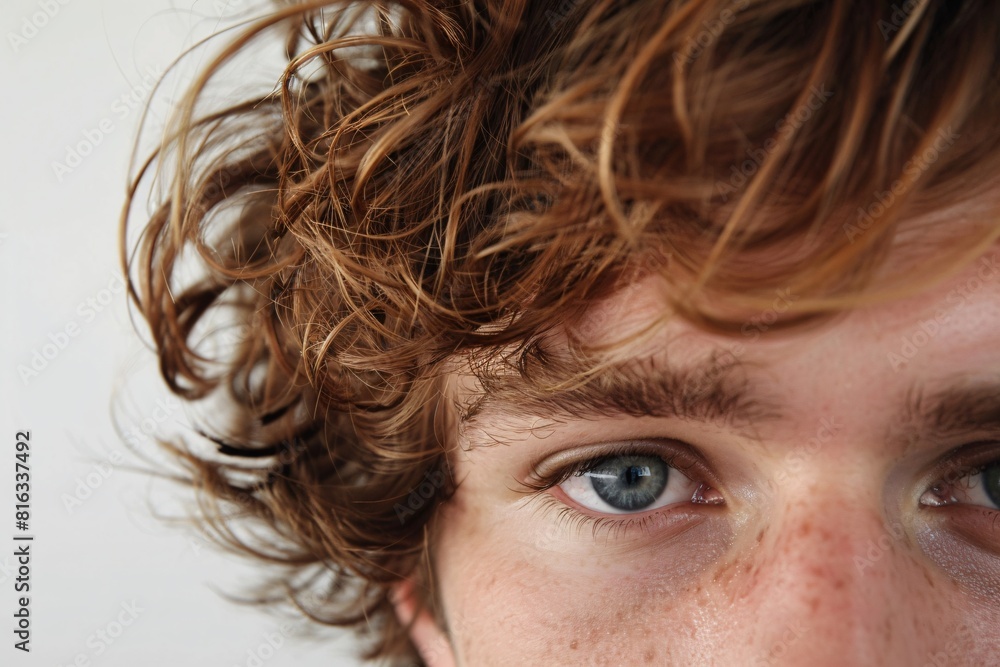 Candid Profile of a Young Man with Curly Hair and Expressive Eyes