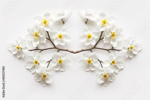 Obraz na płótnie Monochrome Art of White Flowers in a Branch Arrangement w salonie