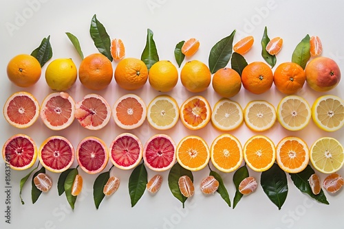 Obraz na płótnie Vibrant Citrus Display: A Collection of Oranges and Grapefruits Arranged on a Table w salonie