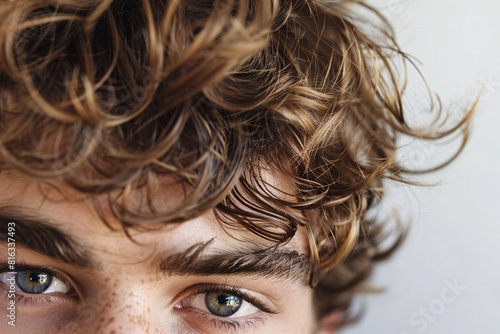 Fashionable Eyes and Wavy Hair: A Close-Up Portrait