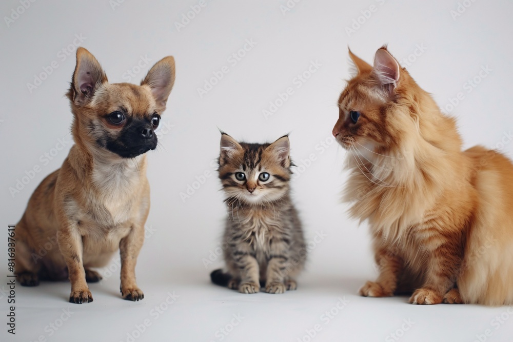 Cute Animal Comparison: Small Dog vs. Large Cat in a Collage Cute Animal Comparison: Small Dog vs. Large Cat in a Collage