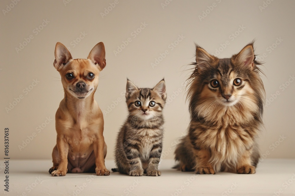 Adorable Puppy, Kitten, and Cat Family Portrait Adorable Puppy, Kitten, and Cat Family Portrait