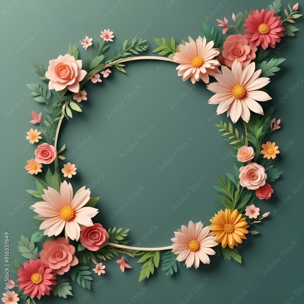 Fototapeta premium greeting card decorated floral frame high resolution with minimal border 3D Design