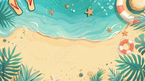 A banner featuring beach elements and a top-down perspective of the sea. photo
