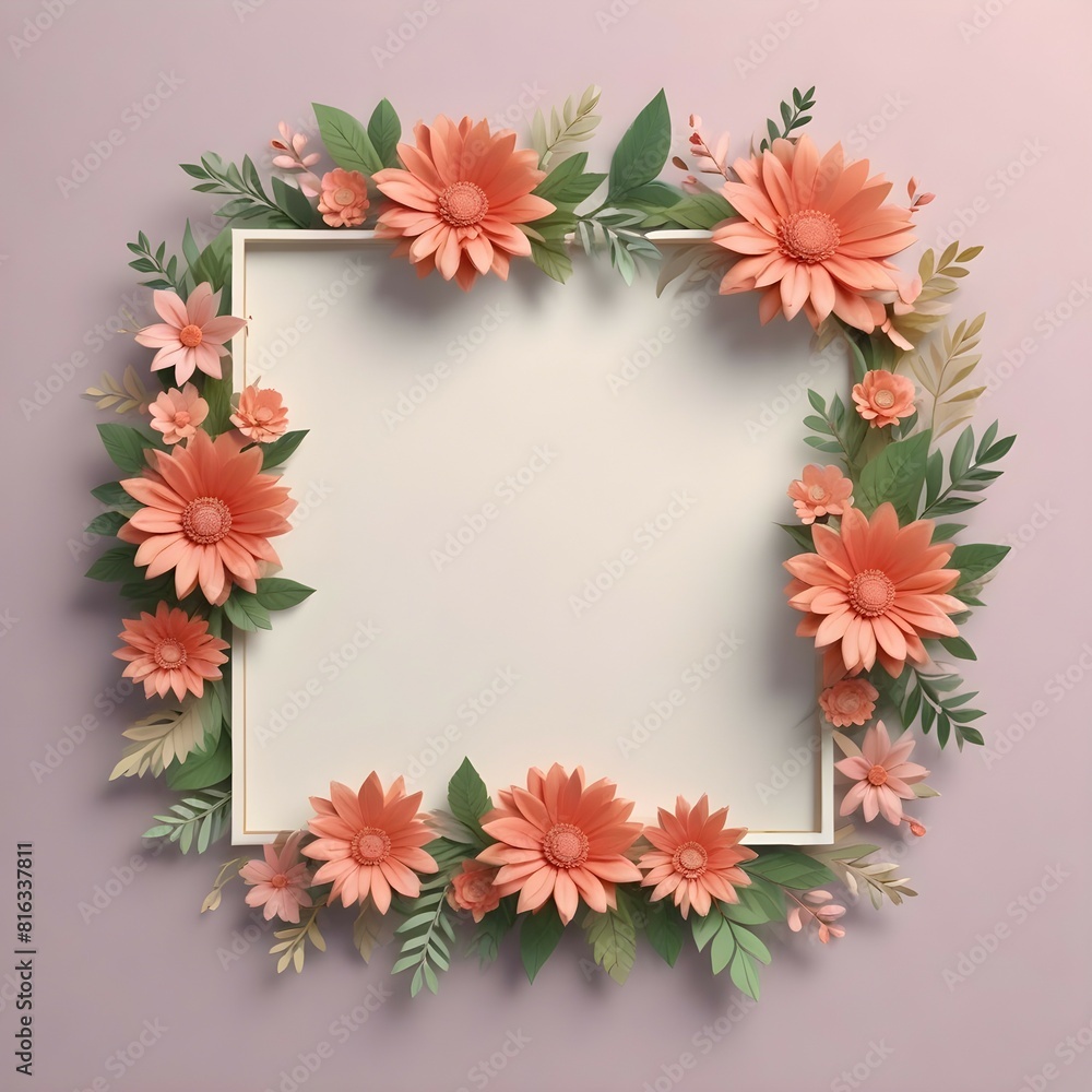 Fototapeta premium greeting card decorated floral frame high resolution with minimal border 3D Design