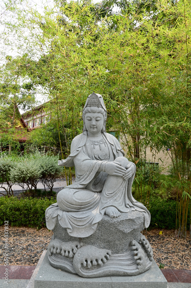 BANGKOK, THAILAND - May 16, 2024: Chinese God Statue in Fo Guang Shan Temple Bangkok with natural background is one of famous tourist attractions in Thailand. BANGKOK, THAILAND - May 16, 2024: Chinese God Statue in Fo Guang Shan Temple Bangkok with natural background is one of famous tourist attractions in Thailand.
