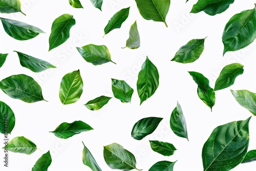 Obraz na płótnie Vivid Green Leaf Pattern on White Background w salonie