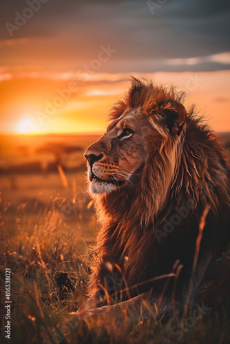 King of the Savannah: Majestic Lion Amidst A Breathtaking Sunset
