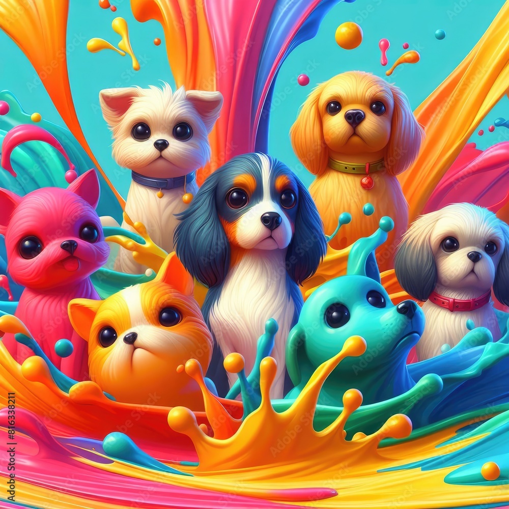 Puppy Joy: Cute Oil Painted Background Puppy Joy: Cute Oil Painted Background