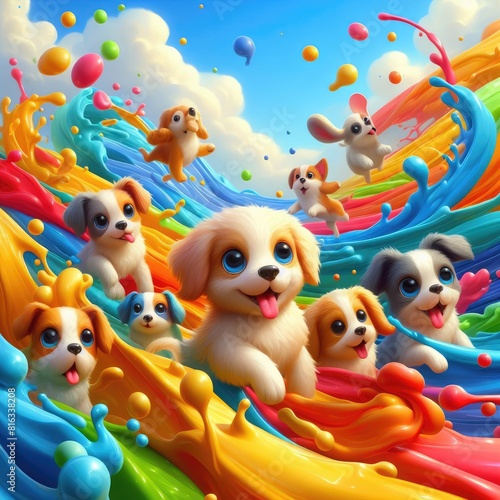 Puppy Joy  Cute Oil Painted Background