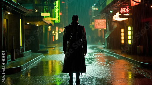 A photograph of an iconic movie scene featuring Neo from 