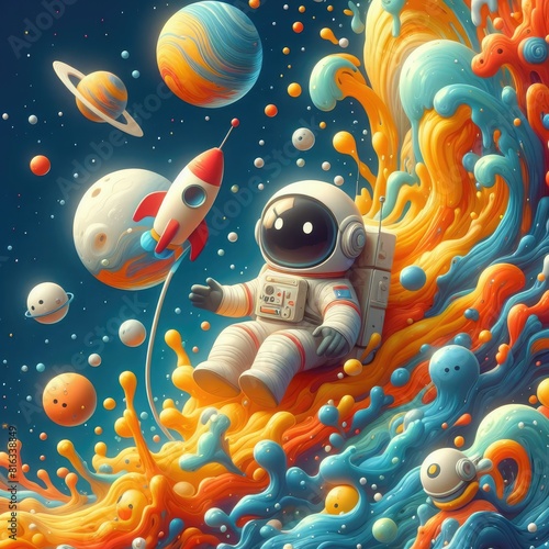 Cosmic Exploration  Oil Painted Astronaut on the Moon