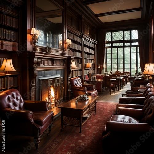 A cozy library with rows of books and shelves and a warm © CREATIVE STOCK