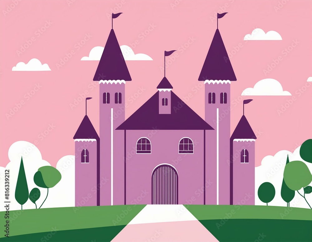 Whimsical lilac castle  illustration