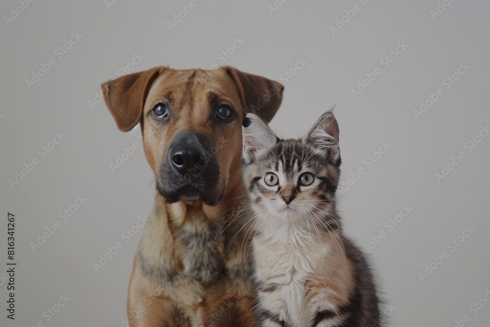Obraz premium A Dog and a Cat Share a Playful Moment