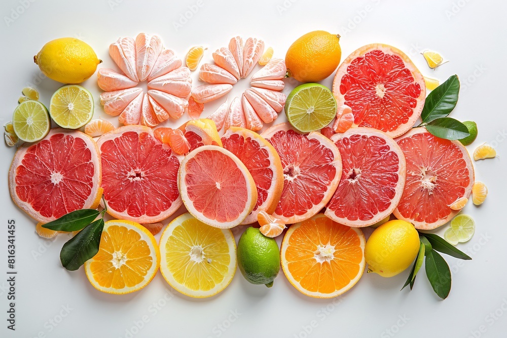Vibrant Citrus Fruit Display with Orange and Lemon Halves Vibrant Citrus Fruit Display with Orange and Lemon Halves