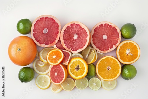 Vivid Fruits Display  A Collection of Oranges  Grapefruits  and Limes