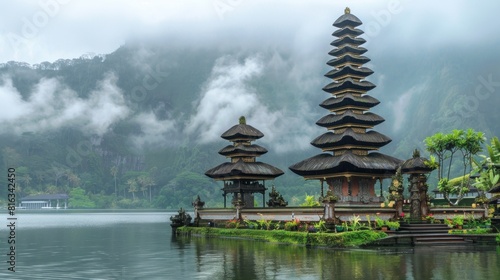 pura ulun danu bratan temple in Bali, indonesia AI generated photo