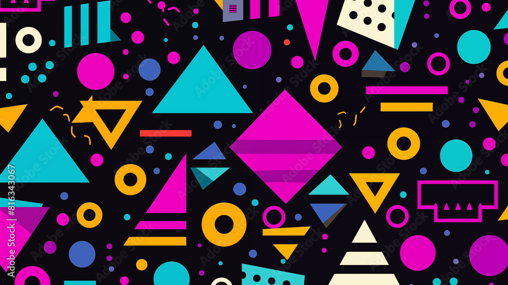 90s Geometric Image, Pattern Style, For Wallpaper, Desktop Background, Smartphone Cell Phone Case, Computer Screen, Cell Phone Screen, Smartphone Screen, 16:9 Format - PNG